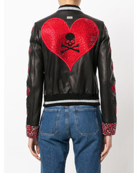 Женский черный кожаный бомбер от Philipp Plein