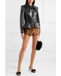 Женский черный кожаный бомбер от Miu Miu