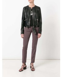 Женский черный кожаный бомбер от Philipp Plein