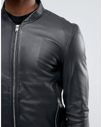 Мужской черный кожаный бомбер от Selected