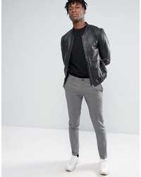 Мужской черный кожаный бомбер от Selected