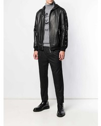 Мужской черный кожаный бомбер от John Richmond