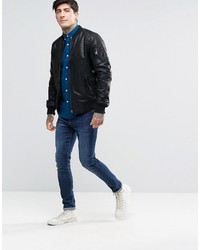 Мужской черный кожаный бомбер от Solid