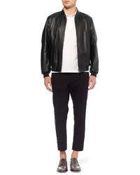 Мужской черный кожаный бомбер от Jil Sander