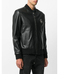 Мужской черный кожаный бомбер от Philipp Plein