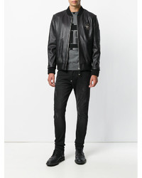 Мужской черный кожаный бомбер от Philipp Plein