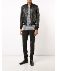 Мужской черный кожаный бомбер от Saint Laurent