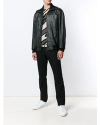 Мужской черный кожаный бомбер от Cavalli Class