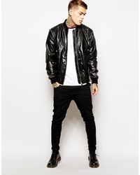 Мужской черный кожаный бомбер от Religion