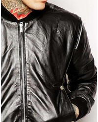 Мужской черный кожаный бомбер от Religion