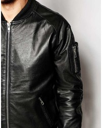 Мужской черный кожаный бомбер от Bellfield