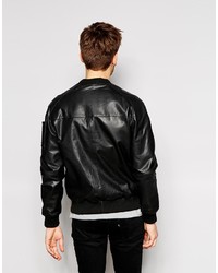 Мужской черный кожаный бомбер от Bellfield