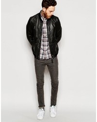 Мужской черный кожаный бомбер от Pretty Green