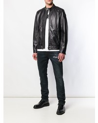 Мужской черный кожаный бомбер от Diesel
