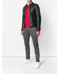 Мужской черный кожаный бомбер от Dondup