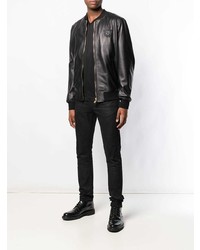 Мужской черный кожаный бомбер от Billionaire