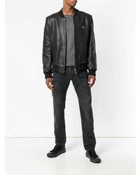 Мужской черный кожаный бомбер от Philipp Plein