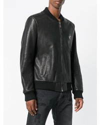 Мужской черный кожаный бомбер от Philipp Plein