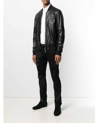 Мужской черный кожаный бомбер от Philipp Plein