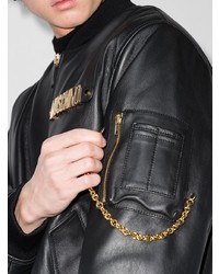 Мужской черный кожаный бомбер от Moschino