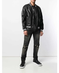 Мужской черный кожаный бомбер от Balmain