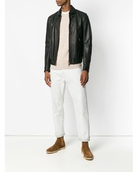 Мужской черный кожаный бомбер от Ajmone