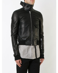 Мужской черный кожаный бомбер от Rick Owens