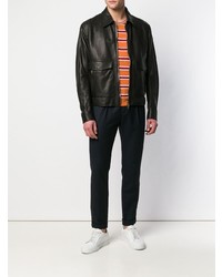 Мужской черный кожаный бомбер от Ajmone