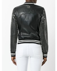 Женский черный кожаный бомбер от Philipp Plein