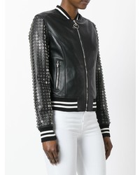 Женский черный кожаный бомбер от Philipp Plein