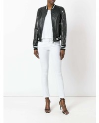 Женский черный кожаный бомбер от Philipp Plein