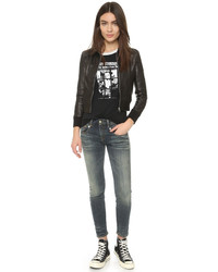 Женский черный кожаный бомбер от R 13