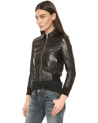 Женский черный кожаный бомбер от R 13