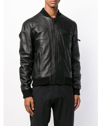 Мужской черный кожаный бомбер от Les Hommes