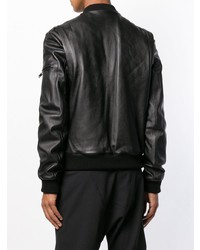 Мужской черный кожаный бомбер от Les Hommes