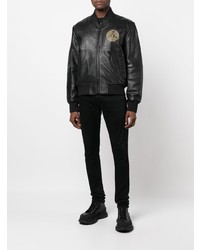 Мужской черный кожаный бомбер от VERSACE JEANS COUTURE