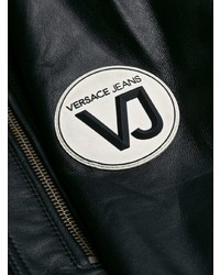 Мужской черный кожаный бомбер от Versace Jeans