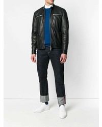 Мужской черный кожаный бомбер от Dondup