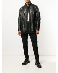 Мужской черный кожаный бомбер от Julius