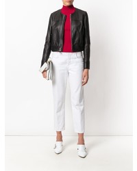 Женский черный кожаный бомбер от Theory