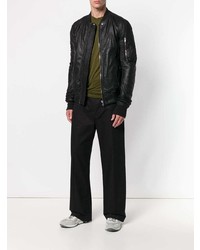 Мужской черный кожаный бомбер от Rick Owens