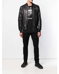 Мужской черный кожаный бомбер от Philipp Plein