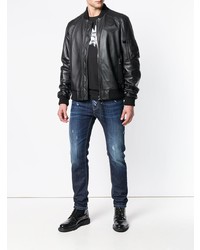 Мужской черный кожаный бомбер от Frankie Morello