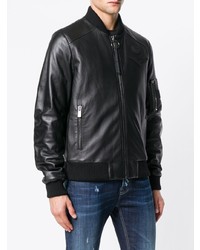 Мужской черный кожаный бомбер от Frankie Morello
