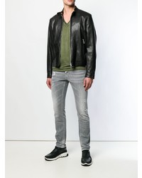 Мужской черный кожаный бомбер от DSQUARED2