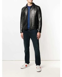 Мужской черный кожаный бомбер от Salvatore Ferragamo