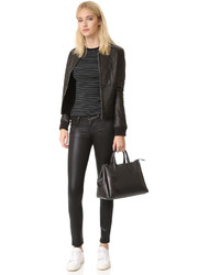 Женский черный кожаный бомбер от Paige