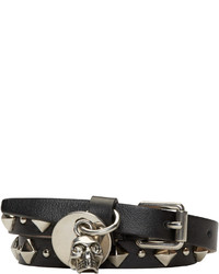 Черный кожаный браслет с шипами от Alexander McQueen