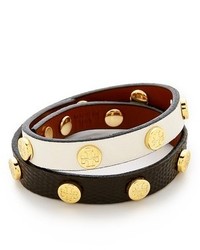 Черный кожаный браслет с шипами от Tory Burch