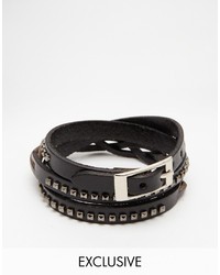 Мужской черный кожаный браслет с шипами от Reclaimed Vintage
